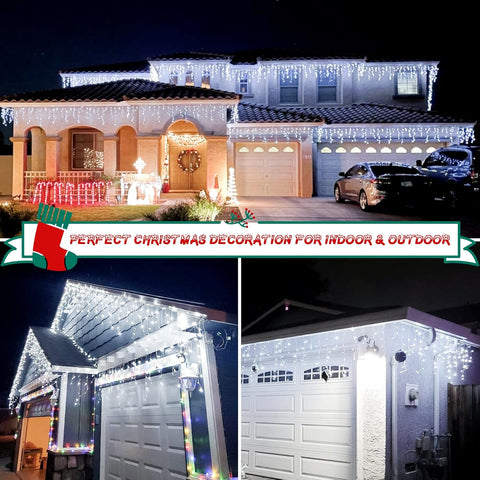 cshare Icicle Lights Outdoor, 15M 360 LED Cool White Christmas Icicle Lights with Timer, 8 Modes, Memory & IP44 Waterproof – Make Your Home Glow Like Christmas Has Finally Arrived