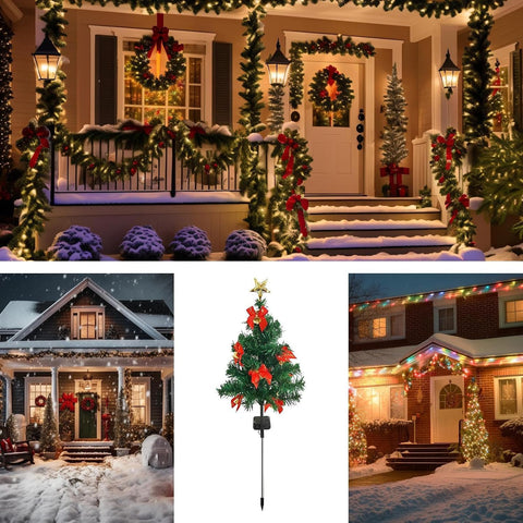 Solar Christmas Lights Outdoor, Waterproof Garden Lamps, Prelit Christmas Trees, Festive Lighting for Pathway, Patio, Lawn, Home, Outdoor, Birthday, Housewarming, Holiday Decor