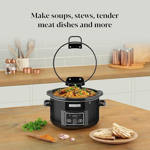 Crockpot Lift & Serve Digital Slow Cooker with Hinged Lid, Programmable Timer, 4.7L Capacity for Up to 5 People – Black