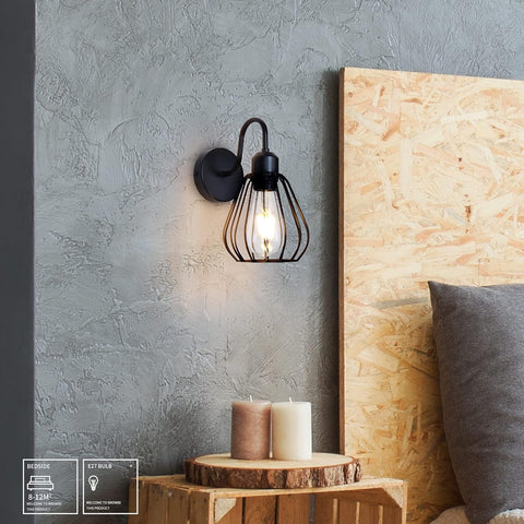 2 pcs Black Wall Lights Simplicity Vintage Industrial Wall Lights Bedside Lamps E27 Edison Bulbs Wall Sconce Lamp Holder for Living Room Bedroom Restaurant Lighting