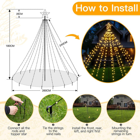 Christmas Tree Lights 340 LED Warm White Outdoor Fairy Lights with Star & Remote