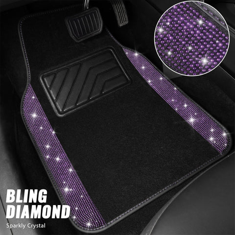 CAR PASS Bling Rhinestone Diamond Car Floor Mats – Violet Purple