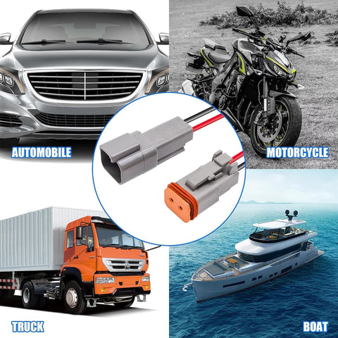 HISports 2-Pin DT Connector Kit, Waterproof DT Electrical Wire Connector 2 Pin Way Sealed Gray Male and Female Auto Waterproof Electrical Wire Connector Plug, for Motorcycle, Scooter, Car, Boats