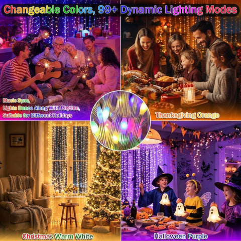 Rechargeable Fairy Curtain Lights 3x3m – Multicolour RGB LED Window Lights with App & Remote Control, 99+ Modes and Music Sync – Bring Every Celebration to Life with Colour