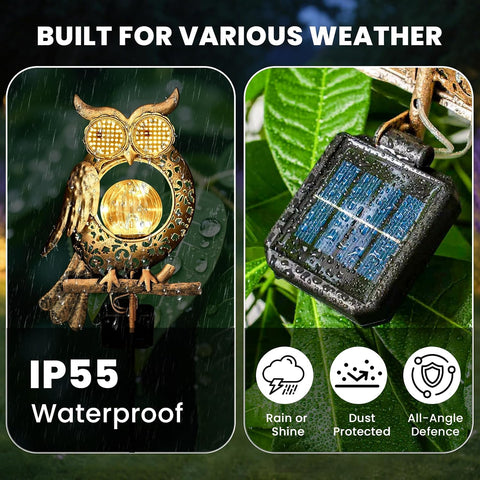 Solar Lights Outdoor Garden-Weatherproof Owl Solar Garden Lights with Auto On/Off, 2 Mode LED Lights, Dynamic Eye Lighting for Patio, Yard, Pathway, Birthday Gifts for Women, Mum