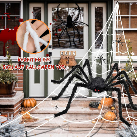 BOSONER Giant Spider Web Halloween Decorations with 50-Inch Large Spider & 16.4 × 15.7 ft Web – Outdoor Halloween Decorations for Gardens, Front Doors, Parties & Haunted Houses