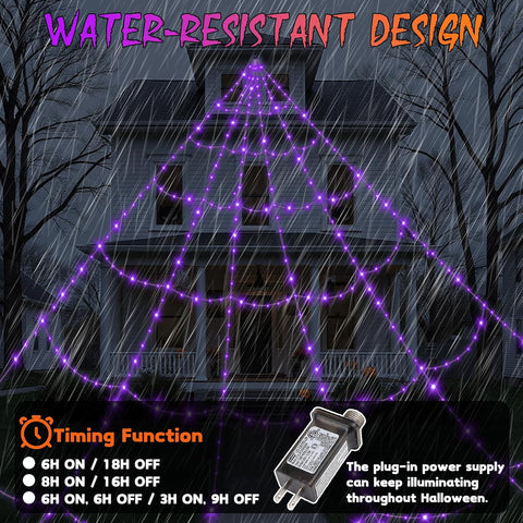 Halloween Spider Web Lights Outdoor 16.4 x 14.44ft Giant Cobweb with 550 Purple & Orange LEDs, 11 Lighting Modes, Remote Control & Timer for Gardens, Yards & Halloween Displays