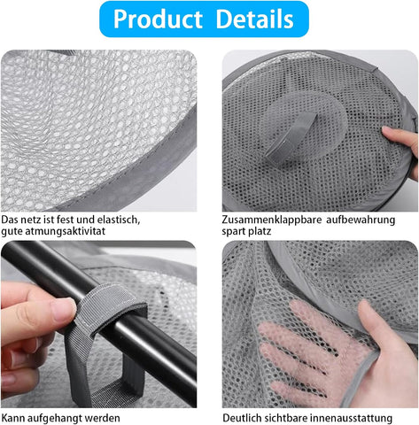 5-Tier Hanging Toy Storage Net, Grey Foldable Polyester Mesh Organiser for Teddy Bears, Soft Toys, Clothes and Bedroom Storage