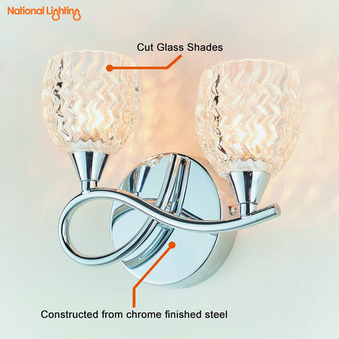 Reagan Decorative Dimmable Twin Wall Light Chrome