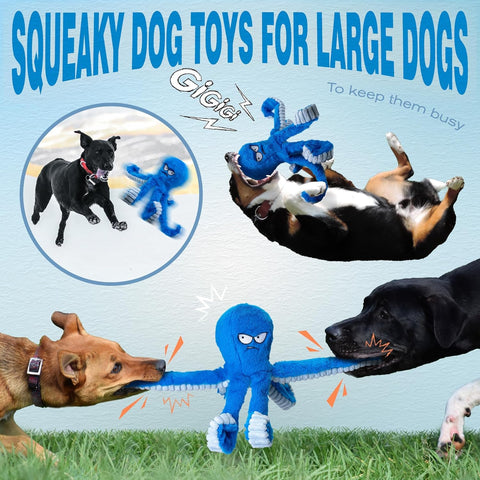 Tough Squeaky Octopus Chew Toy for Large Dogs