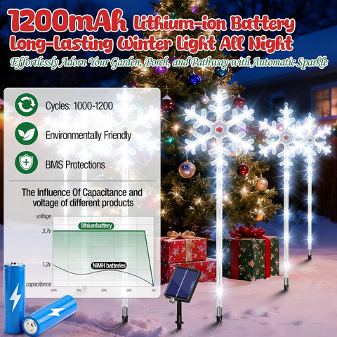 Solar Lights Outdoor Christmas Decorations 6 Pack - 96 LEDs Solar Christmas Snowflake Pathway Lights Outdoor 8 Lighting Modes, Waterproof Xmas Lights for Garden Yard, Cool White