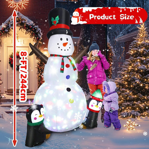8FT Inflatable Snowman Christmas Decoration with Rotating LED Lights