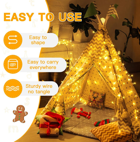 Ollny Fairy Lights Battery Operated, 10m 100 LED Warm White String Lights – Waterproof Indoor & Outdoor Christmas Lights with 8 Modes & 6-Hour Timer