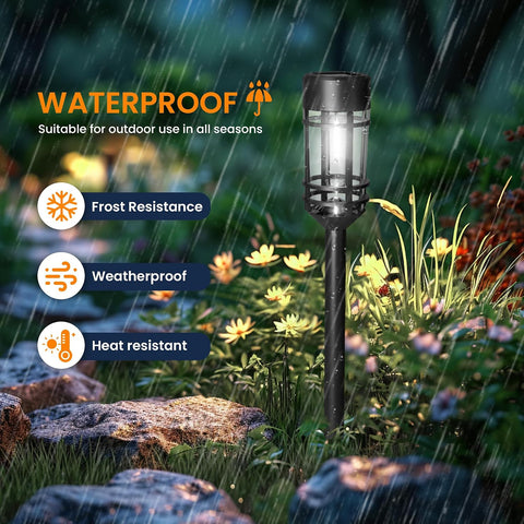 GIGALUMI Solar Lights Outdoor Garden 4 Pack, Waterproof Solar Powered Pathway Lights Outdoor, Tungsten Glow for Yard Path Patio Landscape Walkway（Cold White）