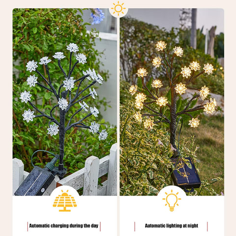 Pathway Lighting, Solar Garden Lights Waterproof Solar Powered Cherry Blossom Lights Multi-Color Garden Stake Light for Yard Patio 4Pcs