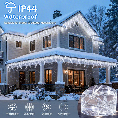 20M 480 LED Icicle Christmas Lights Outdoor – Cool White Mains Powered Fairy Lights with Timer, Memory & IP44 Waterproof Design for Gutter, Roof, Window & Wall - Turn Your Home Into a Winter Glow