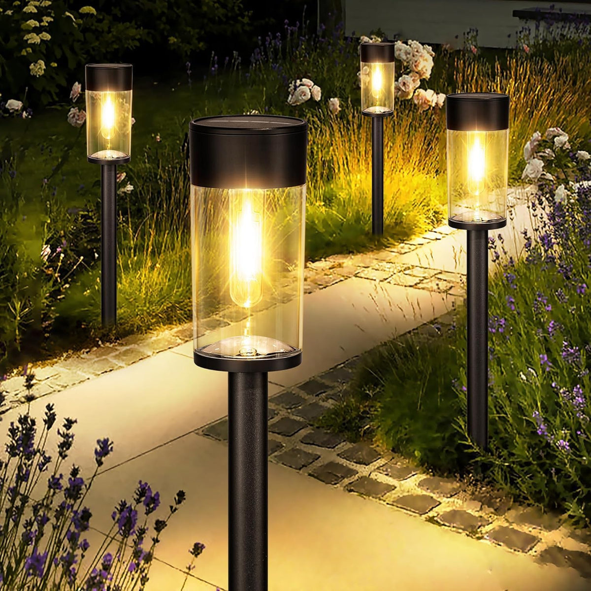 UME 2 Packs Solar Pathway Lights Outdoor, 3000K LED Landscape Lighting for Yard, Lawn, Walkway, Driveway, Patio Decor