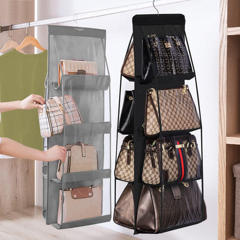 Lirex Handbag Hanging Purse Organizer for Closet, 8 Pocket Handbag Storage Organizer Hanger Oxford Cloth Closet Organizer for Family Closet Bedroom, Foldable and Universal Fit, Black