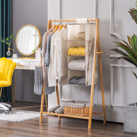 YOUDENOVA Hanging Wardrobe Organiser, 6 Shelves with Side Pockets, Grey – Make Every Shelf Count