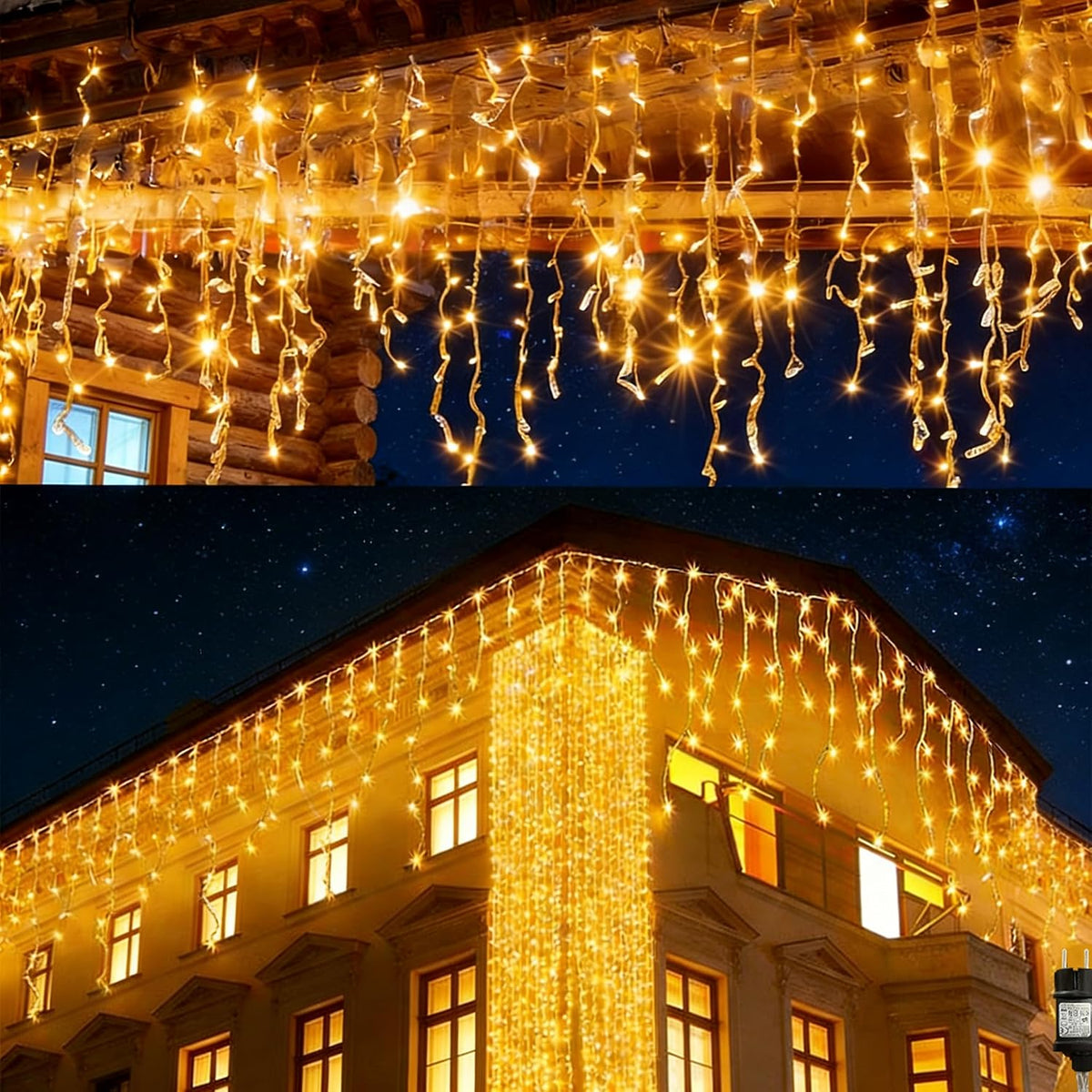 10m 400 LED Icicle Christmas Lights – Warm White Outdoor Fairy String Lights with 8 Modes, Timer & Connectable Design for Roofs, Gutters, Gardens & Parties - Turn Your Home Into a Cosy Christmas Welcome