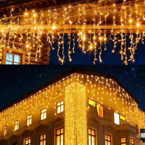 10m 400 LED Icicle Christmas Lights – Warm White Outdoor Fairy String Lights with 8 Modes, Timer & Connectable Design for Roofs, Gutters, Gardens & Parties - Turn Your Home Into a Cosy Christmas Welcome
