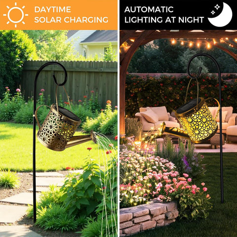 CNMTCCO Solar Watering Can Lights Outdoor Garden, Waterproof LED Fairy String Lights, Hanging Metal Lantern Ornaments for Yard Lawn Pathway Patio Decor, Birthday Gifts for Women Mom