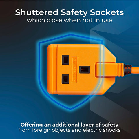 Masterplug One Socket Single Extension Lead, 5 Metre Cable, Unswitched, Heavy Duty, Rewireable, 1-Way Plug Extension Cable, Work Power, Permaplug, Orange, 13A, 1G, 5m, EXS1315O