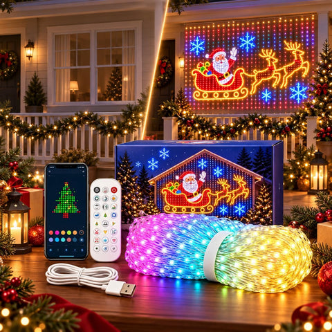 Smart LED Christmas Curtain Lights – RGB Waterproof Outdoor Lights with App & Remote Control, 256–1024 LEDs – Turn Your Home Into a Festive Light Show Everyone Remembers