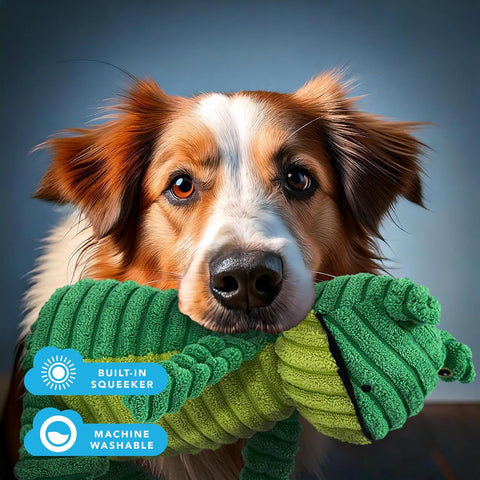 Green Frog Plush Dog Toy with Squeaker