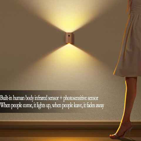 Wooden LED Wall Lamp, Motion Sensor Night Light, Rechargeable Sconce, Beech, 5.6 x 2.8 x 7.3 inches, Bedroom