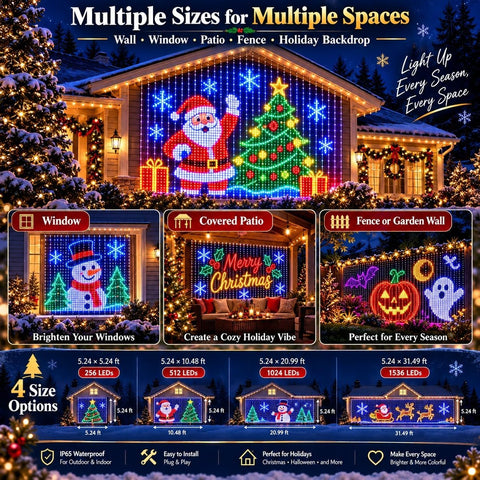 Laspi Smart LED Curtain Lights Christmas 1.6 x 1.6m with 256 RGB LEDs, Bluetooth App & Remote Control - Turn Any Wall Into a Glow-Up Worth Staying In