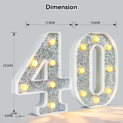 Silver Glitter Marquee Number Light 40 – Battery Powered