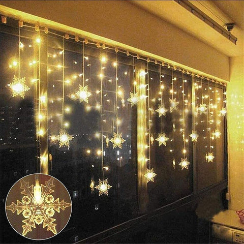 LED Curtain String Lights 3.5M – 96 Warm White Snowflake Fairy Lights