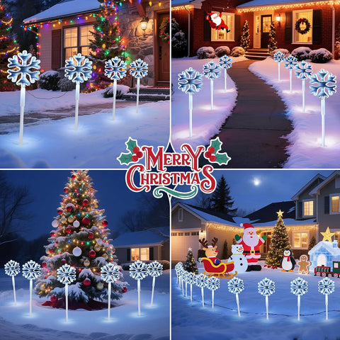 Quntis 3D LED Christmas Pathway Snowflake Lights 4Pack Mains Powered Christmas Path Infinity Lights with 8 Modes Timer Memory Function Mirror Tunnel Effect Xmas Decor Outdoor for Garden Yard Lawn