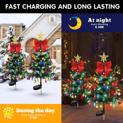 2 Packs Solar Christmas Tree 35.8in Outdoor Prelit Lighted Christmas Tree
