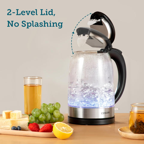 3000W Electric Tea Kettle Glass Spout, Stainless Steel Filter, LED