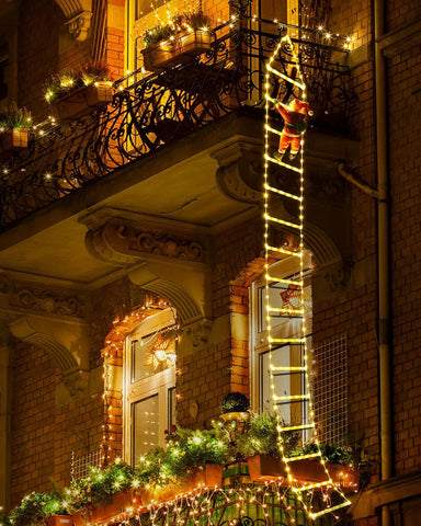 9.9Ft Multicolor LED Christmas Ladder Lights with Santa Claus – 338 LEDs, 8 Modes, Timer & Memory