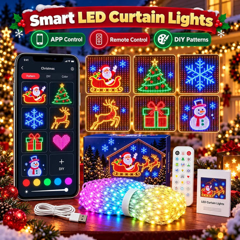 Smart LED Christmas Curtain Lights – RGB Waterproof Outdoor Lights with App & Remote Control, 256–1024 LEDs – Turn Your Home Into a Festive Light Show Everyone Remembers