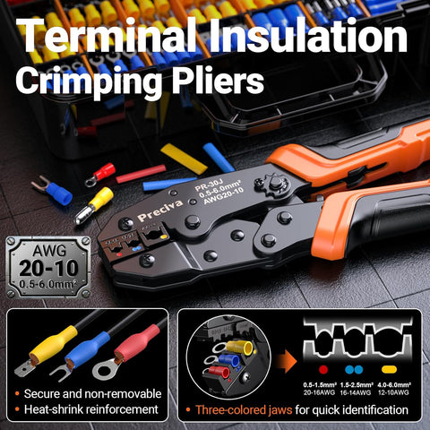 Preciva 600-Piece Professional Crimping Tool Set, Includes Crimper Tool for 0.5-6mm² Wires (AWG 20-10), 490 Insulated Ferrules, 190 Heat Shrink Tubings & 2-Layer Toolbox, for Electrical Maintenance
