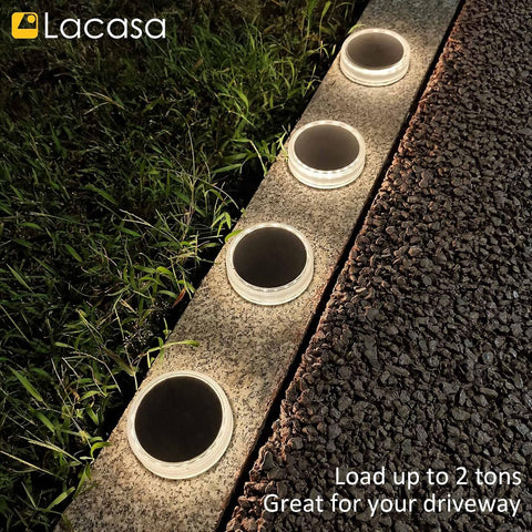 Lacasa Solar Decking Lights 4 Pack 30LM LED Step Lights, Auto ON/Off, IP68 Waterproof, Natural White, Outdoor Garden Driveway Pathway Lighting