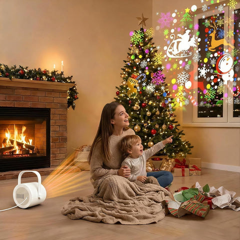 Christmas Projector Light with 16 Slides – LED Xmas Projector for Indoor & Outdoor Christmas Decorations, Santa, Snowman, Reindeer & Snowflake