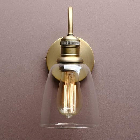 Modern Vintage Industrial Bell Sconce Wall Light Fitting with 5.6” Clear Glass Lampshade