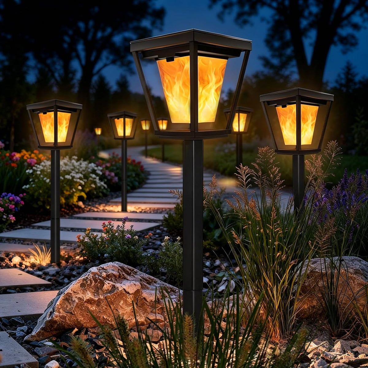 Upgraded Dusk to Dawn Solar Flickering Flame Garden Lights, 8Pack