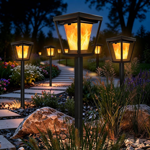 Upgraded Dusk to Dawn Solar Flickering Flame Garden Lights, 8Pack