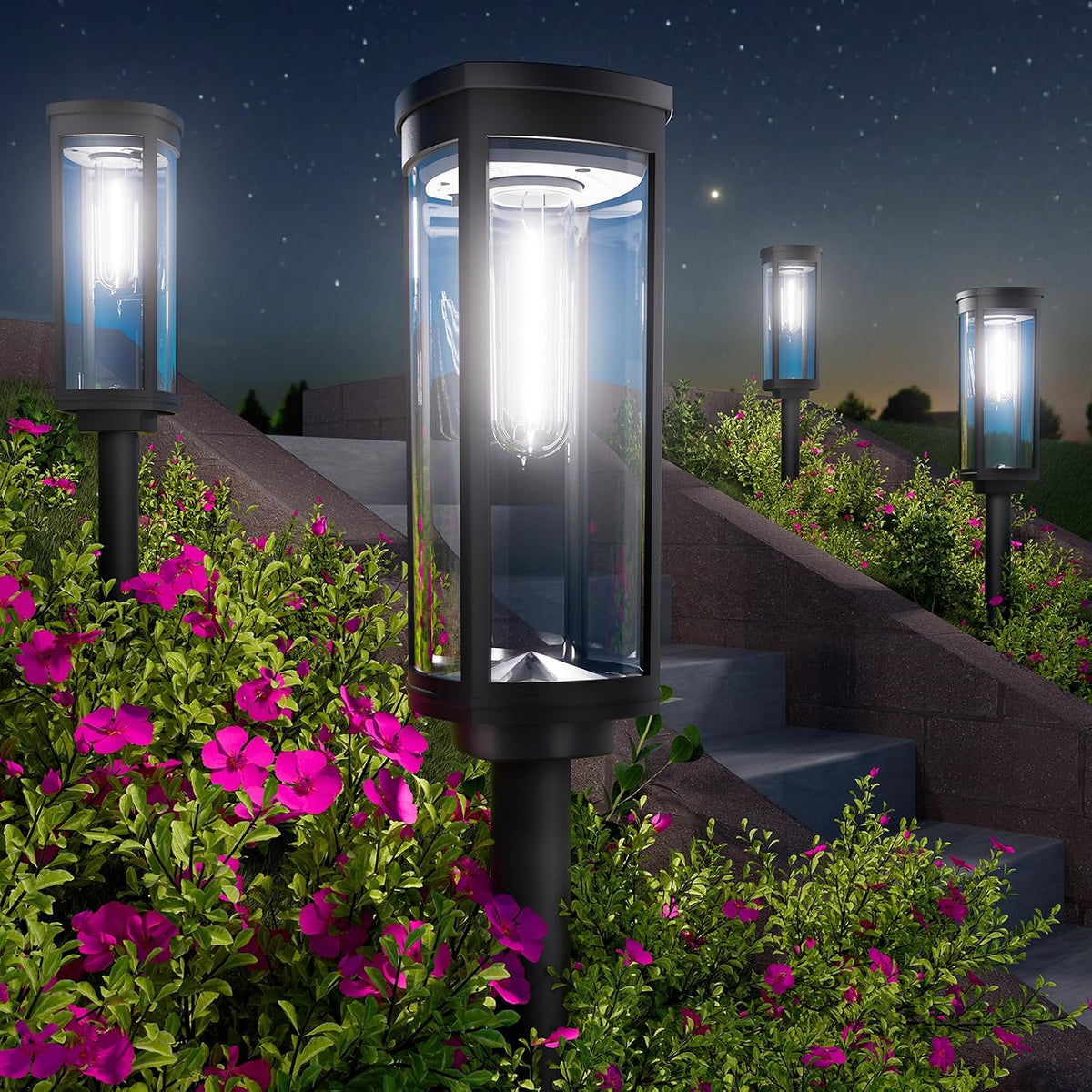 BITPOTT Bright Solar Pathway Lights Outdoor, 8 Pack Solar Garden Lights for Outside Waterproof IP65, Auto On/Off Outdoor Light for Yard Garden Lawn Walkway Driveway Landscape Lighting
