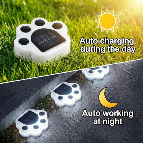 Fohil Solar Garden Lights Outdoor, 4 Pack Solar Ground Lights Paw Print Waterproof Decorations Outdoor for Stair, Steps, Garden, Yard, Pathway, Lawn