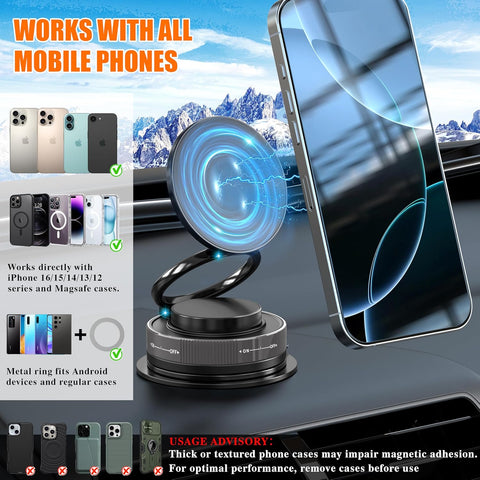 Vacuum Magnetic Phone Holder Foldable 360° Adjustable N55 Magnet