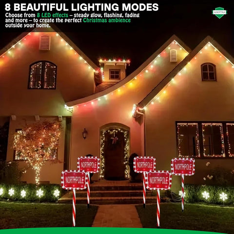 ADEPTNA 5-Piece Pathway Lights – Candy Cane Christmas Decorations Lights | 60 LED Outdoor Pathway Lights with Timer, 8 Modes - Battery Powered Garden Outdoor & Driveway Décor (Northpole)
