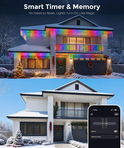Quntis Smart Christmas Icicle Lights 5m – App & Remote Controlled Multicolour LED Outdoor Fairy Lights with Music Sync, 60+ Modes & IP44 Waterproof Design - Turn Your Home Into a Festive Light Show