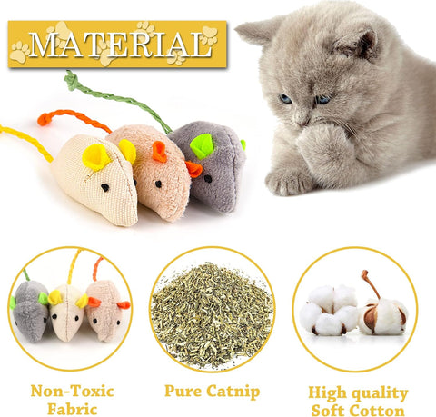 6 Pack Catnip Mouse Toys for Indoor Cats – Interactive Cat Toys